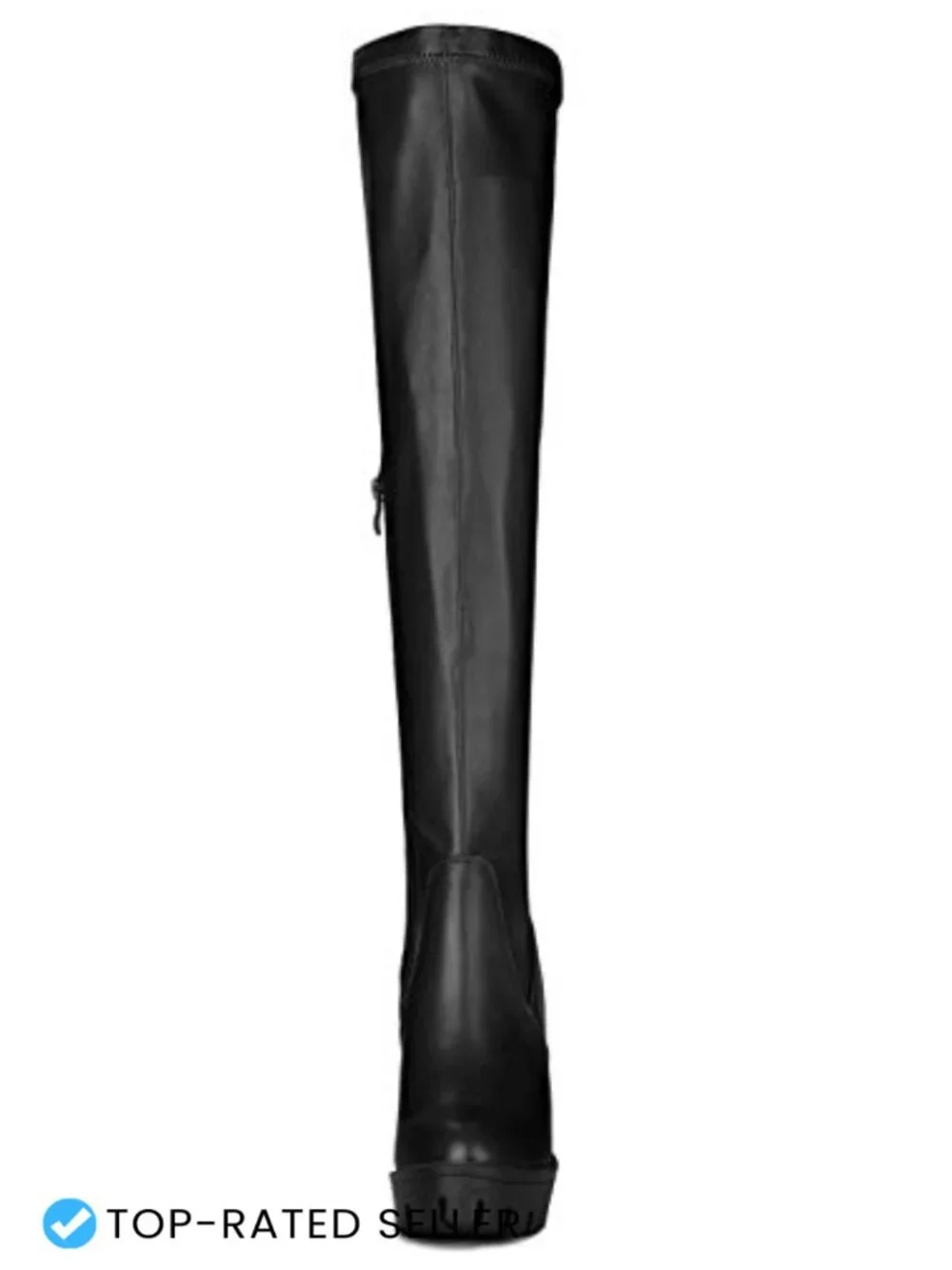 Faux Leather Platform Chunky Heel Over Knee Boots Round Toe Zip